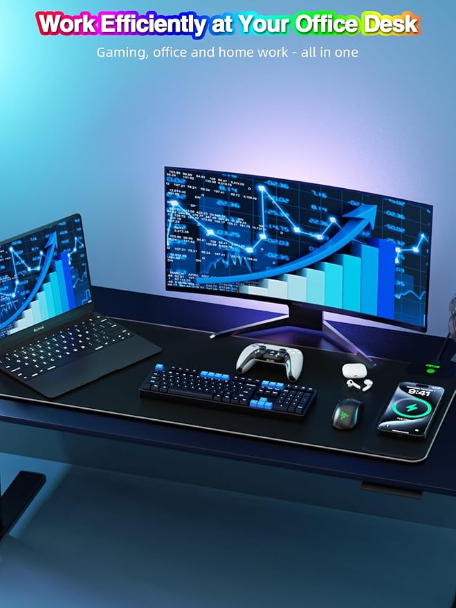 Wireless Charging Mouse Pad, 31.5"x11.81" XL Gaming Mousepad with 11 RGB Colors & 5 Lighting Modes, Home Office Large Desk Pad, Ultra-Smooth Surface, Non-Slip, Waterproof Keyboard Pad Black Desk Mat