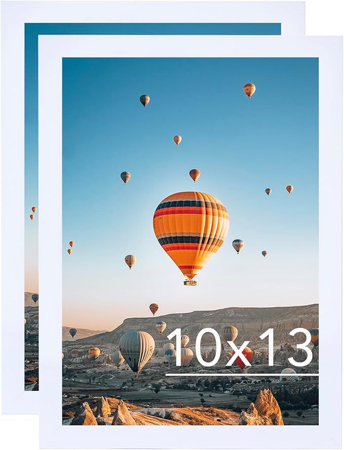 10x13 White Picture Frame Set of 2, Horizontal and Vertical Formats for Wall Hanging, 10 x 13 Wall Gallery Poster Photo Frames with Shatter Resistant Plexiglass, 2 Pack, White