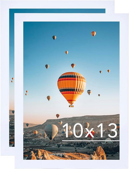 10x13 White Picture Frame Set of 2, Horizontal and Vertical Formats for Wall Hanging, 10 x 13 Wall Gallery Poster Photo Frames with Shatter Resistant Plexiglass, 2 Pack, White