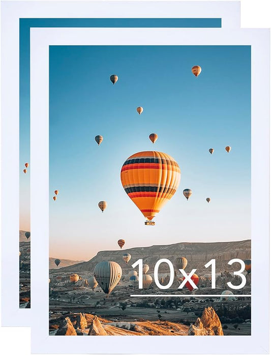 10x13 White Picture Frame Set of 2, Horizontal and Vertical Formats for Wall Hanging, 10 x 13 Wall Gallery Poster Photo Frames with Shatter Resistant Plexiglass, 2 Pack, White