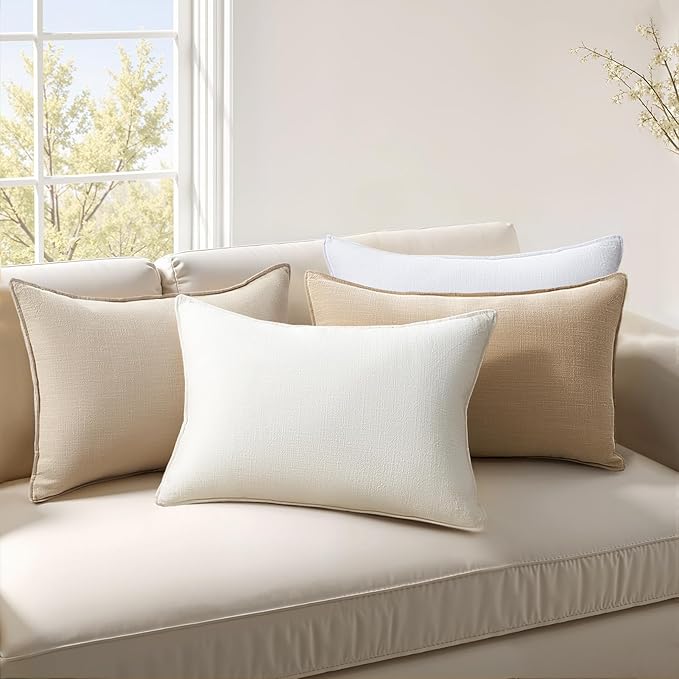 Pack of 4 Couch Throw Pillow Covers 12x20 Inch Natural Soft Decorative Linen Pillow Covers Farmhouse Boho Accent Cushion Covers for Mid Century Modern Home Decor Sofa Bedroom Living Room