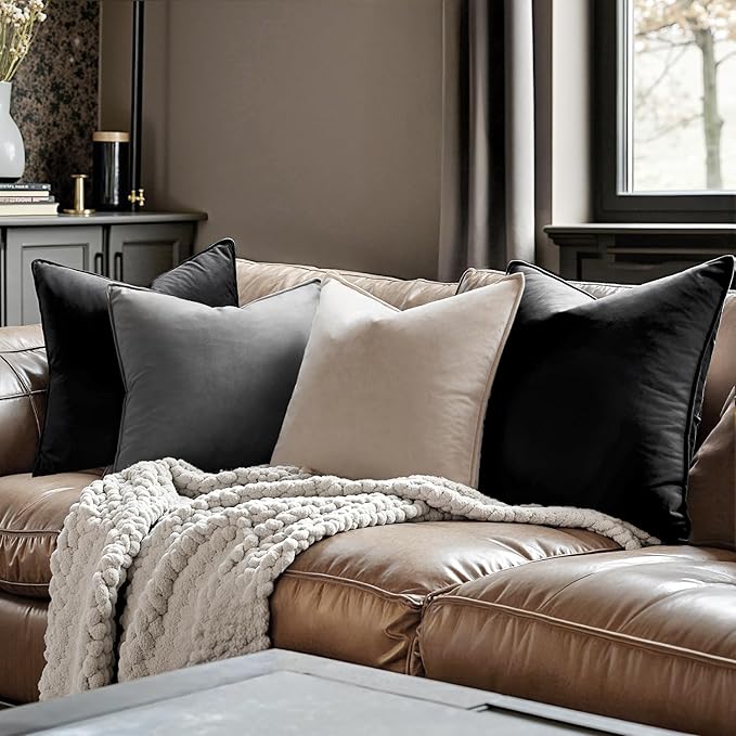 MIULEE Pack of 2 Decorative Velvet Throw Pillow Cover Soft Pillowcase Solid Square Cushion Case for Sofa Bedroom Car 22x22 Inch Black