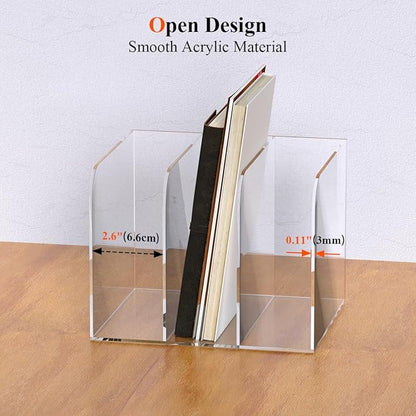 Jumyee Acrylic Magazine Holder with 3 Vertical Compartments, Clear Desk Mail Organizer Magazine File Rack, Book Holder Paper Folder Binder Holders Office Organization for Desk Accessories
