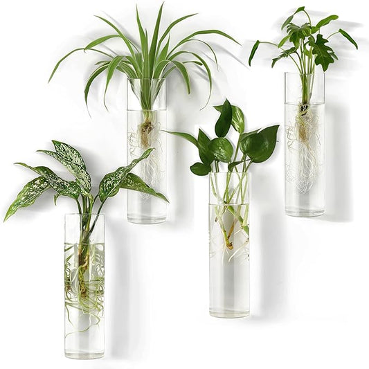 Mkono Propagation Station Wall Planter Hanging Glass Tubes Flower Vase for Hydroponics Plants, Bathroom, Home Office Living Room Decor Gift, Cylinder Set of 4