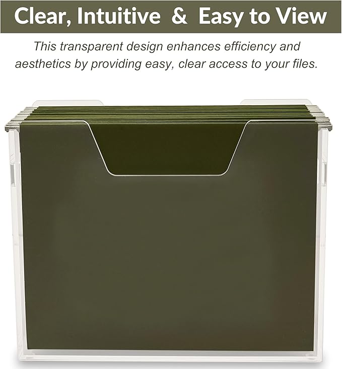 Acrylic File Holder - Clear Hanging File Organizer Box, Modern Acrylic File Folder Organizer, Lucite Hanging File Crate Bin with handles, Transparent Desktop File Folder Box for Letter Size
