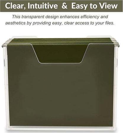 Acrylic File Holder - Clear Hanging File Organizer Box, Modern Acrylic File Folder Organizer, Lucite Hanging File Crate Bin with handles, Transparent Desktop File Folder Box for Letter Size
