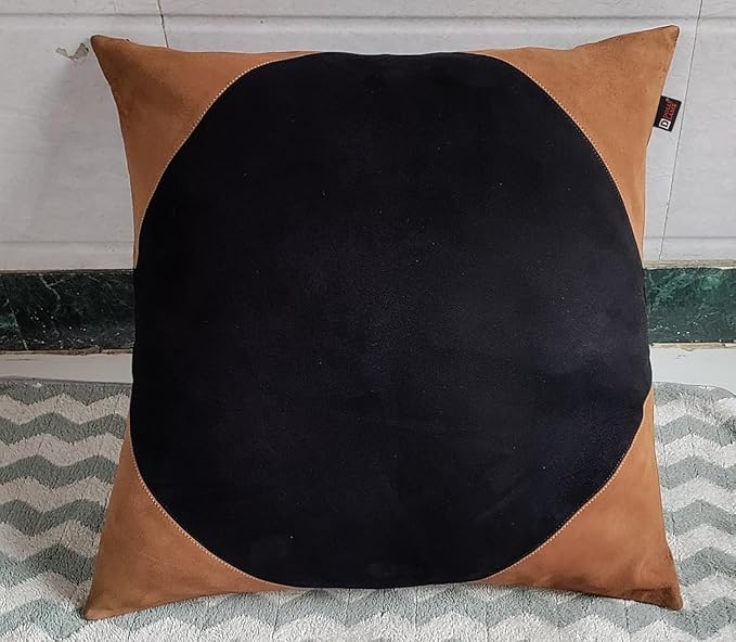 D DOLLY LAMB Lambskin Suede Leather Pillow Cover - Sofa Cushion Case - Decorative Throw Covers for Living Room & Bedroom, 20x20 Inches - Tan and Black (01) Pack of 1