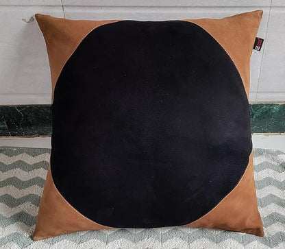 D DOLLY LAMB Lambskin Suede Leather Pillow Cover - Sofa Cushion Case - Decorative Throw Covers for Living Room & Bedroom, 18x18 Inches - Tan and Black (01) Pack of 1