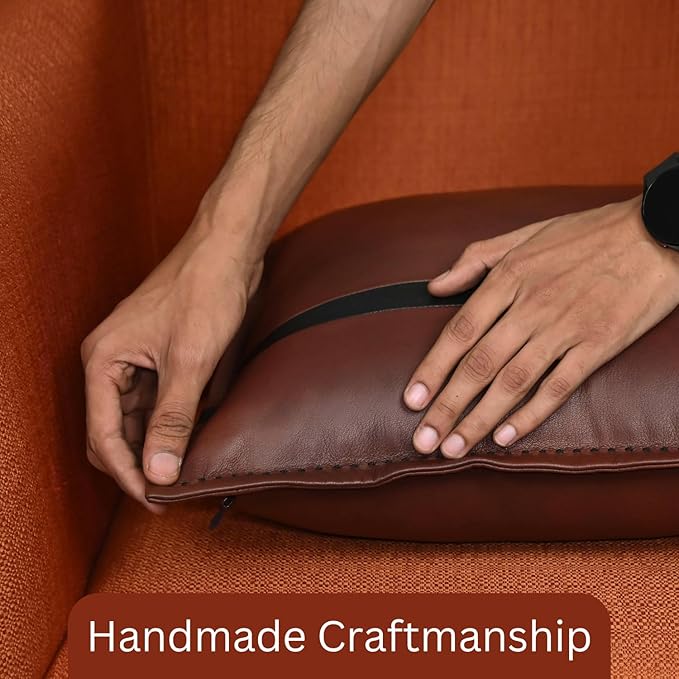 LL LEATHER LOVERS Genuine Lambskin Leather Pillow Cover, 22x22 Inch Case for Lumbar Throw Couch Pillows, Thick & Soft Cushion Covers for Sofa Bed Home Décor (Dark Brown & Black Box Pack of 1)