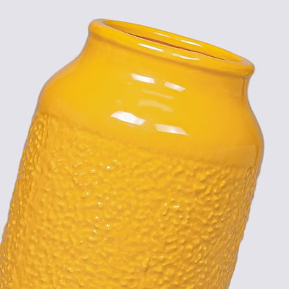 9 Inch Yellow Ceramic Vase for Flowers - Textured Mustard Round Cylinder Flower Vase - Modern Decorative Pottery - Boho Home Decor Centerpiece for Table, Bookshelf, Mantle, Fall Decoration