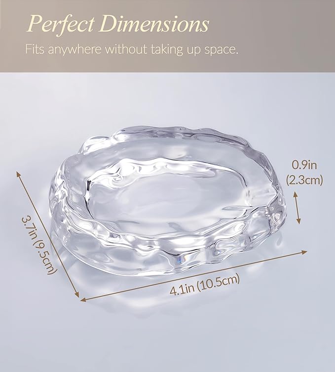 NiHome Clear Glass Jewelry Tray, Ring Dish and Trinket Holder for Women, Gift for Birthday, Anniversary, Christmas, or Valentine’s Day, Decorative Organizer for Vanity, Bathroom, or Bedroom