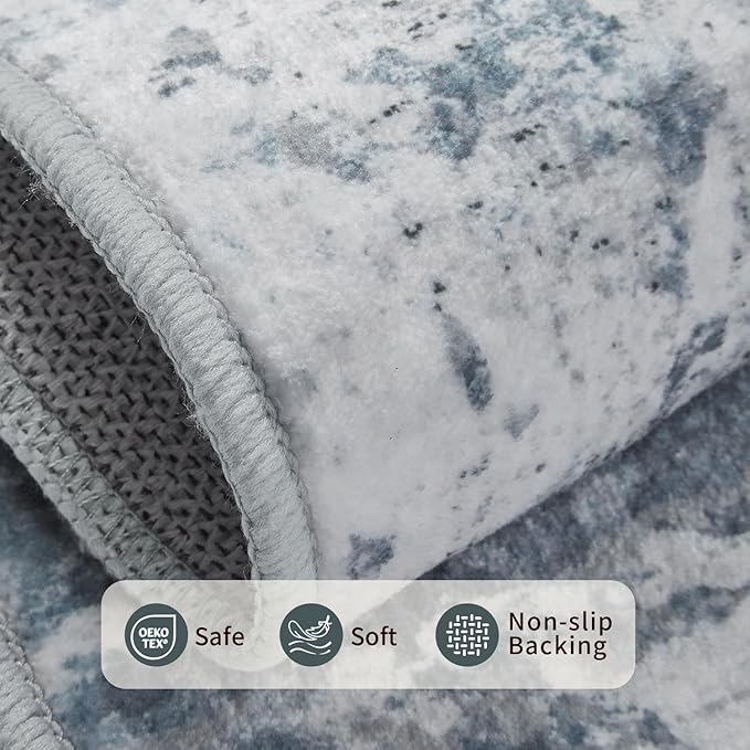 Blue Grey 8x10 Area Rugs,Large Soft Rugs for Living Room, Blue Washable Rug, Modern Abstract Rugs for Bedroom Dining Room, Non-Slip Foldable Thin Indoor Carpet Stain Resistant(Blue Grey)