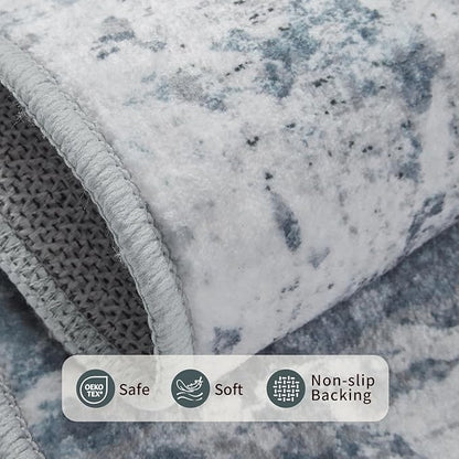 Blue Grey 8x10 Area Rugs,Large Soft Rugs for Living Room, Blue Washable Rug, Modern Abstract Rugs for Bedroom Dining Room, Non-Slip Foldable Thin Indoor Carpet Stain Resistant(Blue Grey)