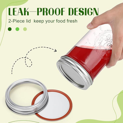 Mason Jars 24 oz Wide Mouth with Measurement Marks–12Pack Glass Canning Jars with Airtight Leakproof Lids & Bands, BPA-Free for Meal Prep, Fermentation, Pickling & Storage (clear 12pack 24oz)