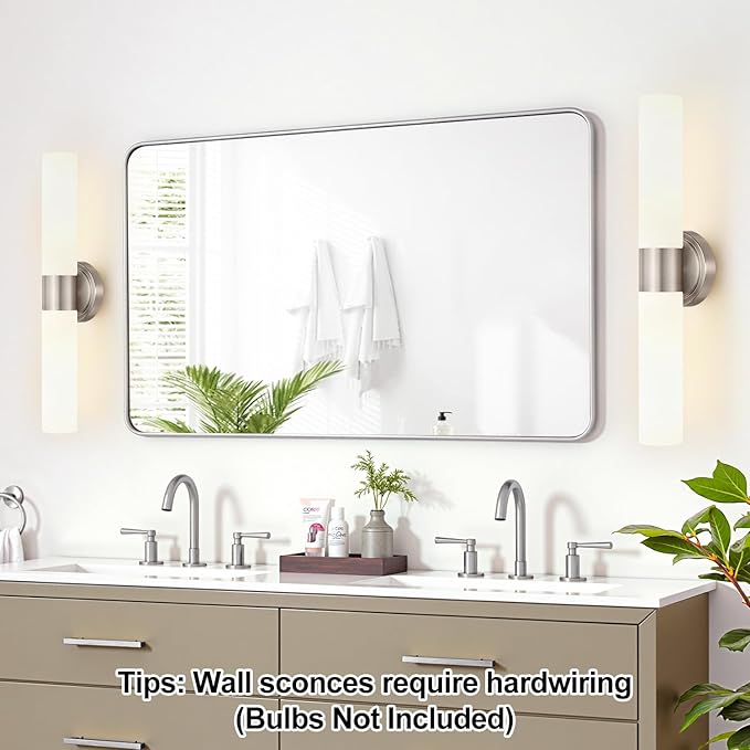 Wall Sconces Set of Two, Modern Bathroom Sconces Wall Lighting with Milky White Glass, Brushed Nickel Sconces Wall Decor Set of 2 for Bathroom Mirror Bedroom Living Room Hallway