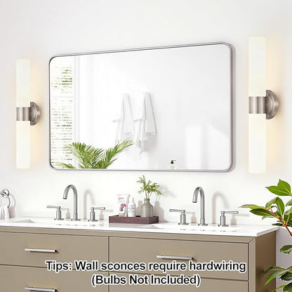 Wall Sconces Set of Two, Modern Bathroom Sconces Wall Lighting with Milky White Glass, Brushed Nickel Sconces Wall Decor Set of 2 for Bathroom Mirror Bedroom Living Room Hallway