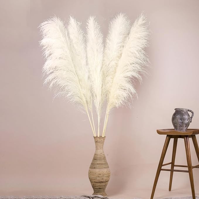 10pcs 40'' White Pampas Grass Tall Decor - Pompas Floral, Tall Pampas Grass for Floor Vases, Living Room Floor, Floor Plants, Plumas para, and Grass Wall Decor