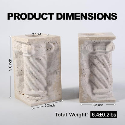 Roman Column Book Ends Decorative, 4-in-1 Heavy Duty Marble Bookend for Shelves, Unique Pen Holder & Mini Flower Vase, Classic Greek Statue for Office Home Desk Decor (2PC, Beige)