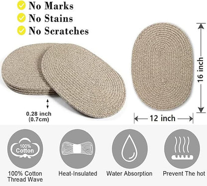 Oval Placemats Set of 4, Woven Placemats Rattan Placemats 12x16 inches Cotton Wicker Placemats Farmhouse Boho Circle Braided Heat Resistant Outdoor Placemats Patio Table Place Mats (Mix Brown)