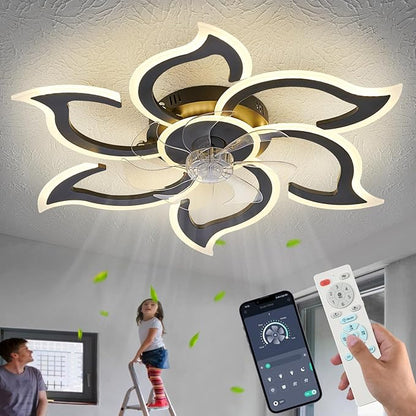35" Black Modern Ceiling Fan with Light Remote Control, 3 Light Color 6 Speeds Samll Low Profile Ceiling Fan for Bedroom Kitchen