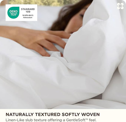 Bedsure Cotton Duvet Cover Queen Size - Luxury Slub Weave 100% Cotton Duvet Cover with a Linen Like Textured, Easy Change Durable Bedding, Bright White, 90" x 90"