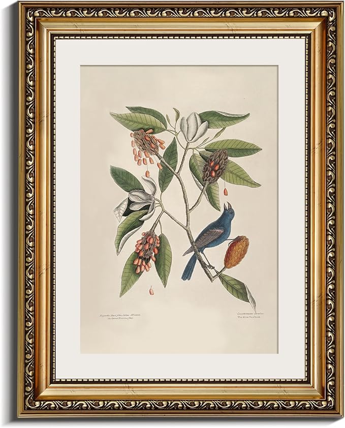 InSimSea Gold Framed Canvas Wall Art Room Decor Botanical Art Home Decoration Vintage Blue Birds Artwork Painting Picture Living Room Wall Decor Animals Artwork for Bathroom Bedroom Kitchen Office