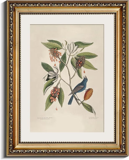 InSimSea Gold Framed Canvas Wall Art Room Decor Botanical Art Home Decoration Vintage Blue Birds Artwork Painting Picture Living Room Wall Decor Animals Artwork for Bathroom Bedroom Kitchen Office