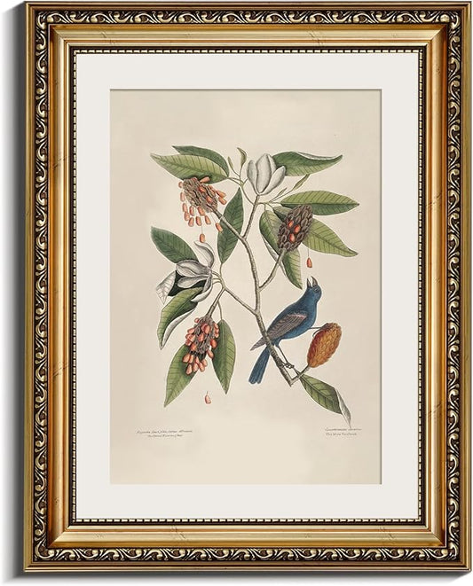 InSimSea Gold Framed Canvas Wall Art Room Decor Botanical Art Home Decoration Vintage Blue Birds Artwork Painting Picture Living Room Wall Decor Animals Artwork for Bathroom Bedroom Kitchen Office