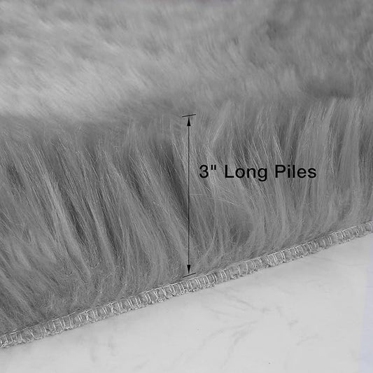 duduta Grey Faux Sheepskin Fur Rug 3x5 ft, Fluffy Shag Bedroom Dorm Nursery Playroom Carpet Rug Non Slip Washable