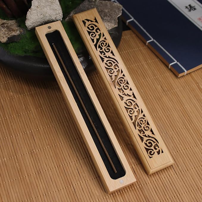 Incense Holder for Sticks, Bamboo Wood Incense-Stick Holder Ash Catcher, Incense Burner Holder for Meditation Yoga Spa Room Decor, 9.3 inch