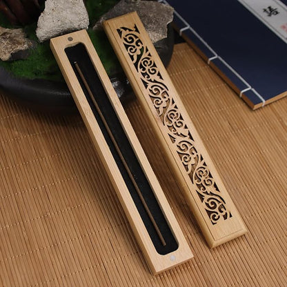 Incense Holder for Sticks, Bamboo Wood Incense-Stick Holder Ash Catcher, Incense Burner Holder for Meditation Yoga Spa Room Decor, 9.3 inch