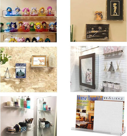 Cerpourt Acrylic Floating Wall Ledge Shelf, Clear Bathroom Storage Shelves Display,Acrylic 15" Invisible Bookshelf (2pack)