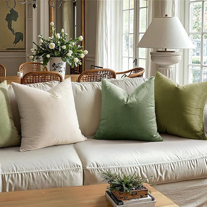 MIULEE Velvet Throw Pillow Covers 20x20 Inch, Pack of 2 - Sage Green, Soft Solid Decorative Pillow Covers Square Cushion Cases Farmhouse Modern Home Decor for Spring Couch Sofa Bedroom Living Room