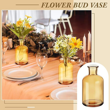 Lallisa 30 Pcs 4 Inches Small Glass Bud Vases Bulk Mini Flower Vases for Centerpieces Decorative Glass Bottles Vintage Rustic Decoration for Wedding Dining Table Home Decor (Amber)