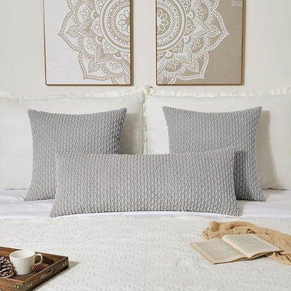 Kevin Textile 20x54 Inch Long Body Lumbar 1 Pack Boho Decorative Throw Pillow Cover Soft Striped Corduroy Rectangle Cushion Case Farmhouse Accent for Living Room Couch Sofa Bed, Light Grey