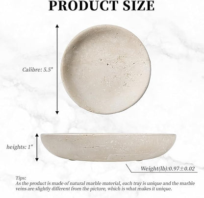 Turkish Natural Travertine Jewelry Dish, 5.5" Marble Tray, Trinket Dish for Ring Earring, Gift for Woman (Beige Travertine)
