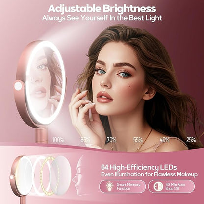Makeup Mirror with Lights, 30X Magnifying & Height Adjustable, Lighted Magnifying Mirror with 3 Light Modes & Stepless Dimming, Vanity Mirrors for Bathroom, Birthday Gift for Women, Rosegold