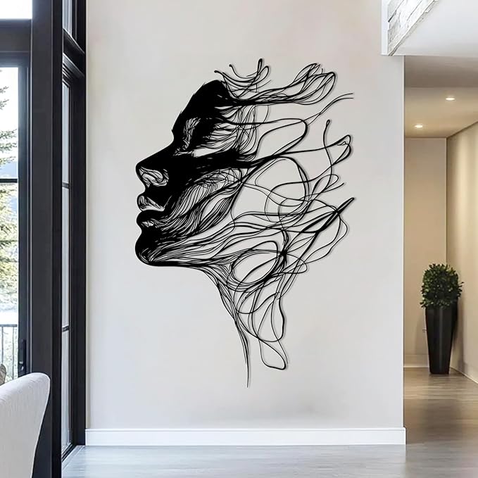 BIANGING Modern Woman Face Metal Wall Decor, Abstract Woman Face Metal Wall Decor, Abstract Female Line Wall Art, Minimalist Line Wall Art for Bathroom Living Room Bedroom (Gold, 24"x16"/60x40cm)