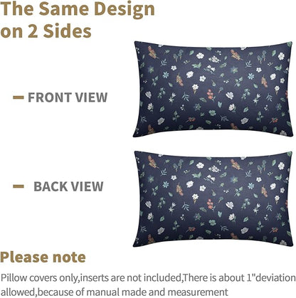 Vitage Floral Lumbar Pillow Covers 12x20 Set of 2 Navy Green Spring Flower Leaf Pattern Rustic Decorative Outdoor Farmhouse Boho Pillowcases Decorations Throw Cushion Cover Decor for Couch Sofa Bed