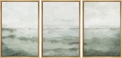 MUDECOR Framed Canvas Print Wall Art Sage Green Abstract Prints Minimalist Modern Wall Art Decor for Bedroom - 16"x24"x3 Natural