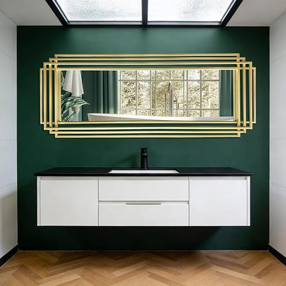 Large Geometric Wall Mirror, 67"x26" Modern Rectangle Full Length Mirror with Gold Metal Frame, Elegant Art Deco Mirror for Living Room Entryway Hallway, Hangs Vertically or Horizontally