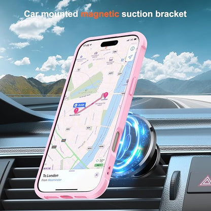 Compatible with iPhone 16 Pro Case with Invisible Magnetic O-Ring Stand Military-Grade Translucent Case for iPhone 16 Pro 6.3" [Compatible with Mag-Safe][Great Grip Feeling], Pink
