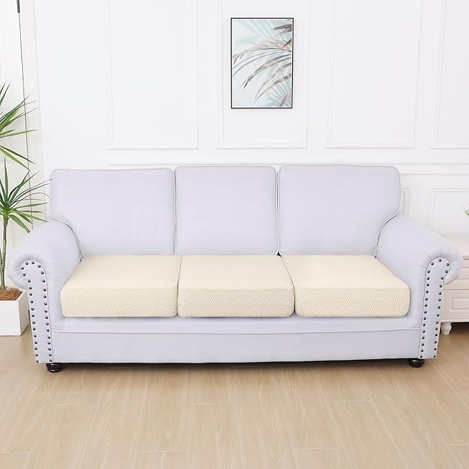 Smiry Waterproof Couch Cushion Covers, Stretch Jacquard Thick Sofa Cushion Covers, Washable Seat Slipcover Elastic Furniture Protector for Pets, Kid (3PC, Beige)