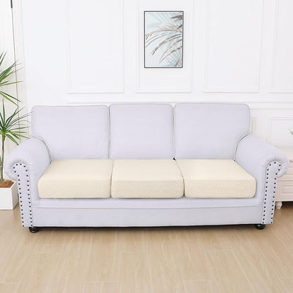 Smiry Waterproof Couch Cushion Covers, Stretch Jacquard Thick Sofa Cushion Covers, Washable Seat Slipcover Elastic Furniture Protector for Pets, Kid (3PC, Beige)
