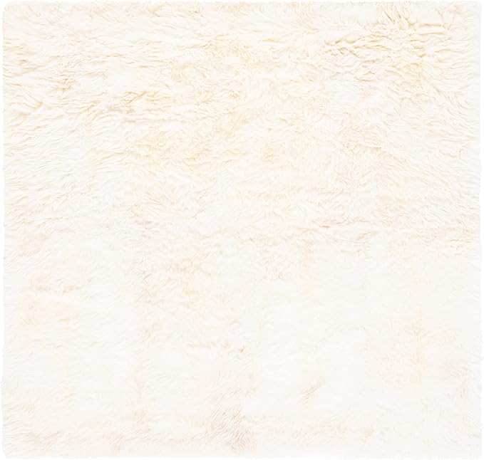SAFAVIEH Sheep Skin Collection Area Rug - 6' Square, Natural & White, Handmade Rustic Glam Genuine Pelt, 3.4-inch Thick Ideal for High Traffic Areas in Living Room, Bedroom (SHS211A)