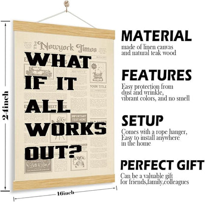 YGSDZY Vintage Newspaper Poster Decor, What If It All Works Out Poster, Canvas Wall Art, Wood Canvas Posters Hanging for Home Dorm Bedroom Decor, Positive Affirming Quote Posters, 11.8 * 15.7