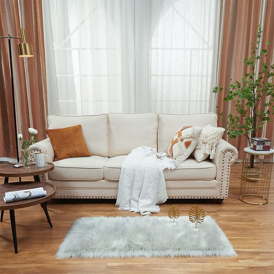EasyJoy Ultra Soft Fluffy Shaggy Area Rug Faux Fur Rug Chair Cover Seat Pad Fuzzy Area Rug for Bedroom Floor Sofa Living Room (2 x 4 ft Rectangle, Light Grey)