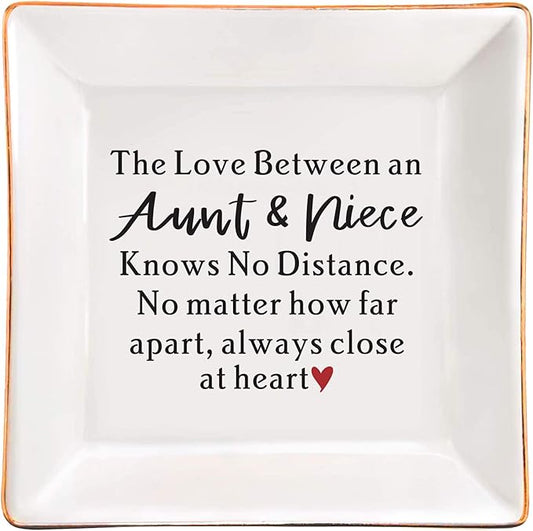 FACEINSE Aunt & Niece Jewelry Dish, Gifts for Aunt Birthday, Christmas, Mother's Day, Aunt Gifts from Niece, The Love Between Aunt & Niece Knows No Distance, Aunt and Niece Gift