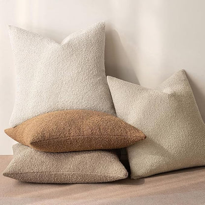 MIULEE Textured Boucle Throw Pillow Cover Beige Accent Solid Lumbar Pillow Case Decorative Soft Pack of 1 Couch Cushion Chair Sofa Bedroom Livingroom Home Decor,20.x14 Inch