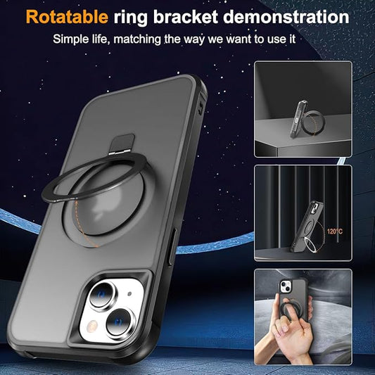 Compatible with iPhone 13 Case & iPhone 14 Case with Invisible Magnetic O-Ring Stand Translucent Phone Cases for 13 & 14 6.1" [Compatible with Mag-Safe][Great Grip Feeling], Black